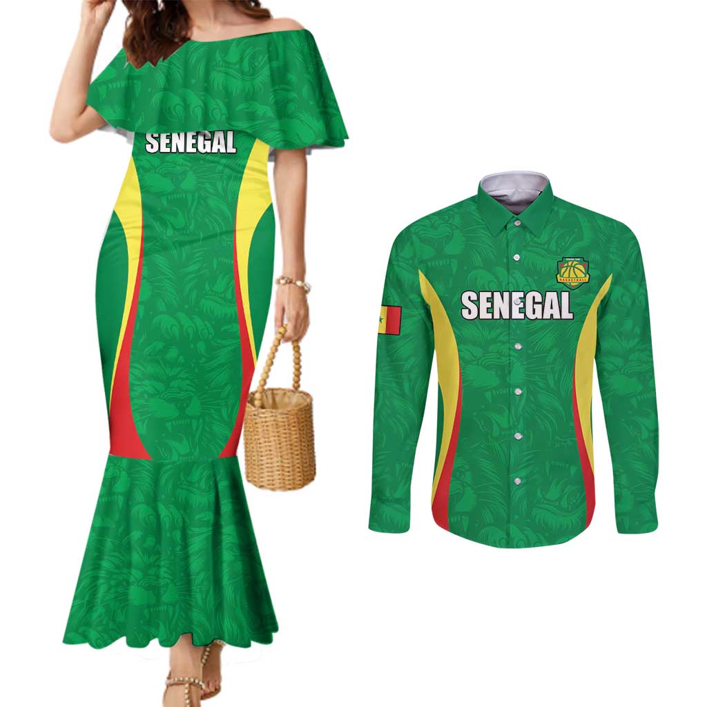 Custom Senegal Basketball Couples Matching Mermaid Dress and Long Sleeve Button Shirt Go Champions Lions - Wonder Print Shop