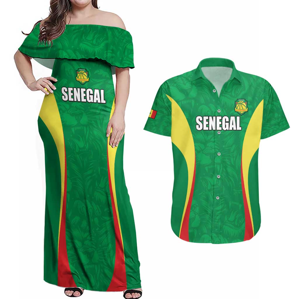 Custom Senegal Basketball Couples Matching Off Shoulder Maxi Dress and Hawaiian Shirt Go Champions Lions - Wonder Print Shop