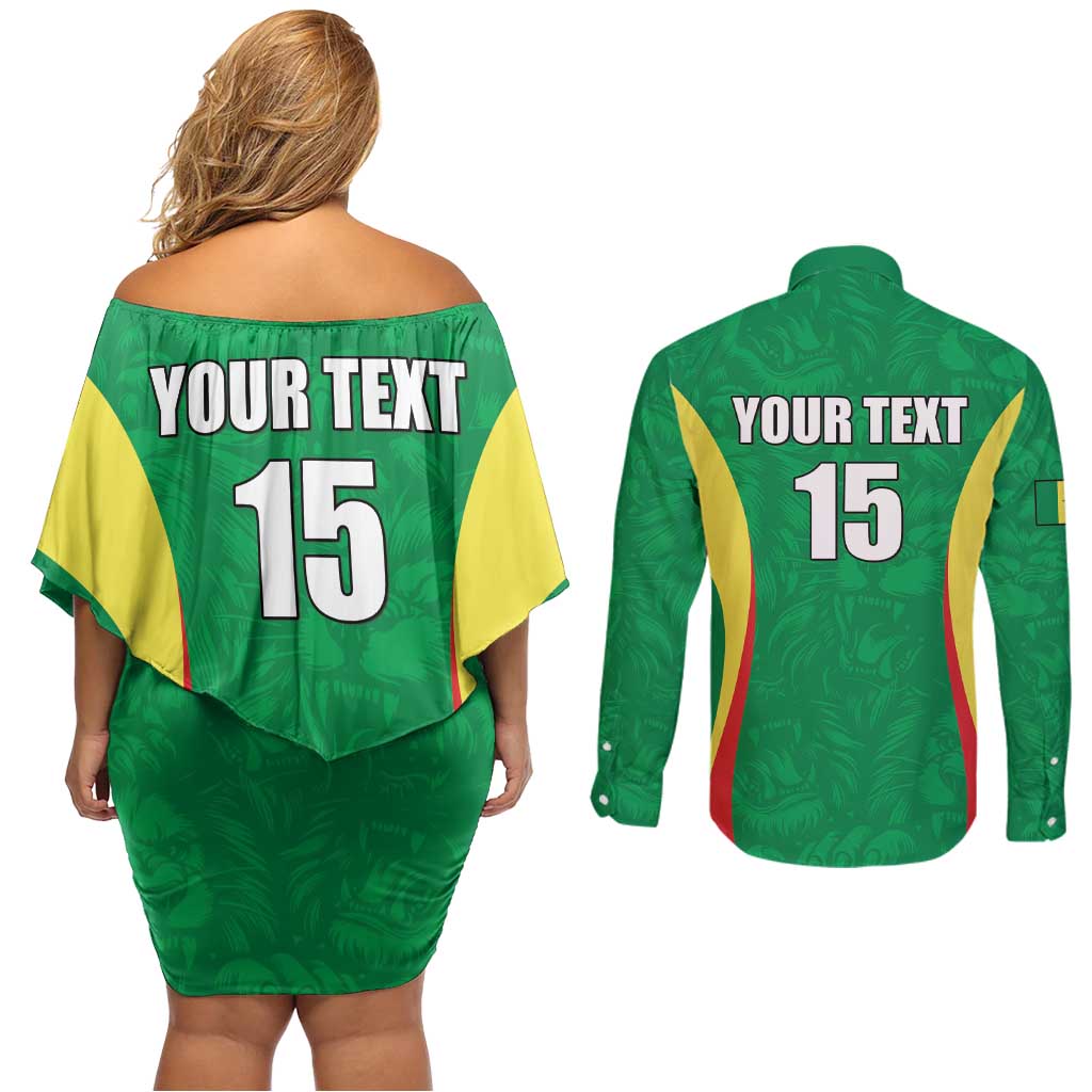 Custom Senegal Basketball Couples Matching Off Shoulder Short Dress and Long Sleeve Button Shirt Go Champions Lions - Wonder Print Shop