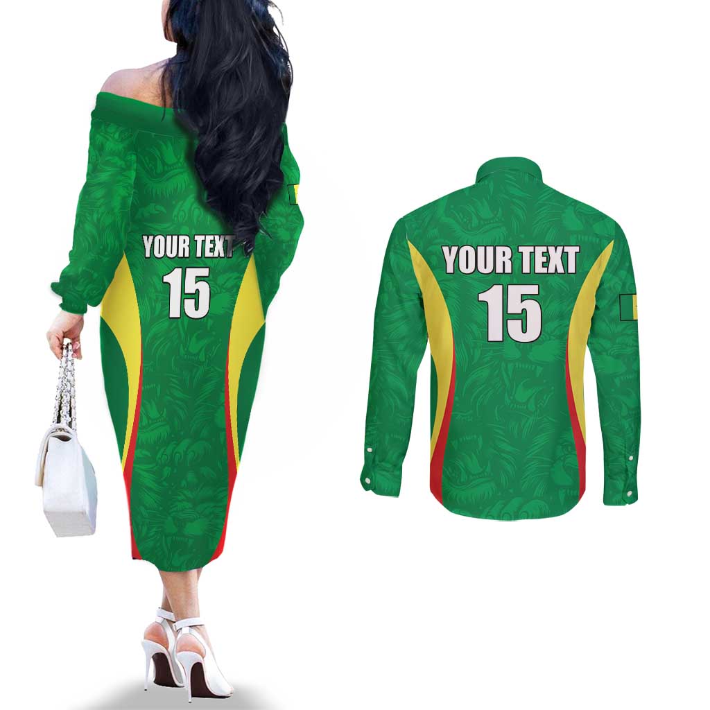 Custom Senegal Basketball Couples Matching Off The Shoulder Long Sleeve Dress and Long Sleeve Button Shirt Go Champions Lions - Wonder Print Shop