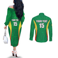 Custom Senegal Basketball Couples Matching Off The Shoulder Long Sleeve Dress and Long Sleeve Button Shirt Go Champions Lions - Wonder Print Shop