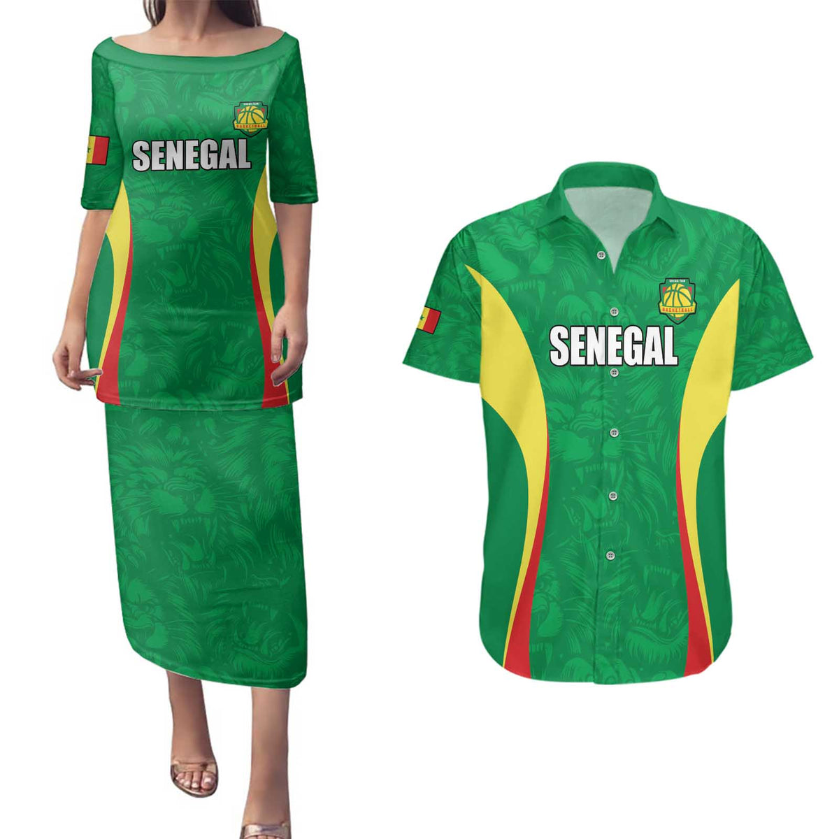 Custom Senegal Basketball Couples Matching Puletasi and Hawaiian Shirt Go Champions Lions - Wonder Print Shop