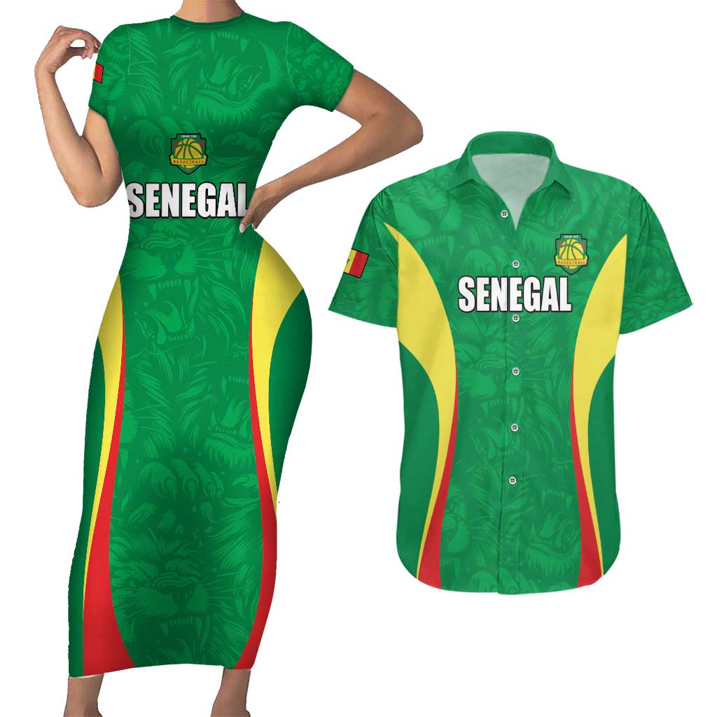 Custom Senegal Basketball Couples Matching Short Sleeve Bodycon Dress and Hawaiian Shirt Go Champions Lions - Wonder Print Shop
