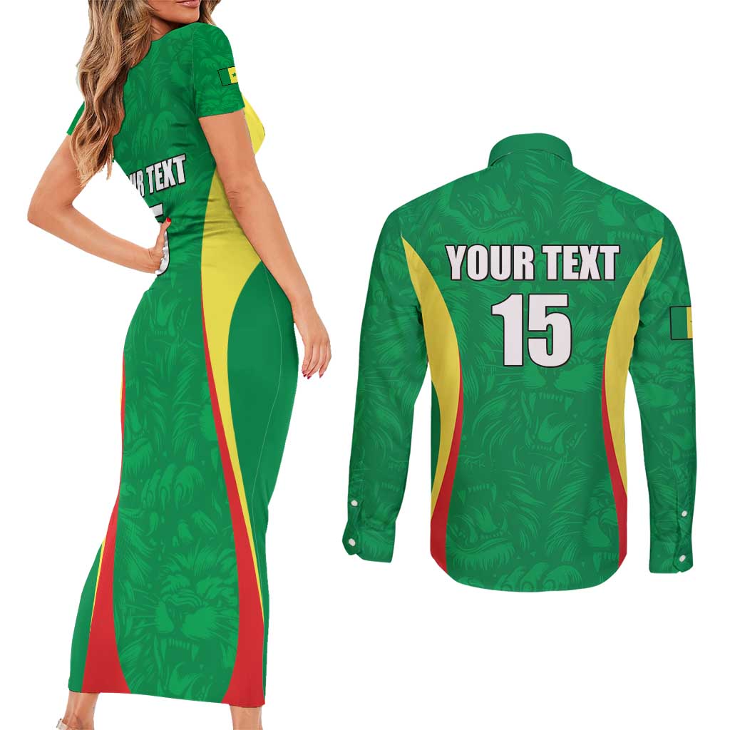 Custom Senegal Basketball Couples Matching Short Sleeve Bodycon Dress and Long Sleeve Button Shirt Go Champions Lions - Wonder Print Shop