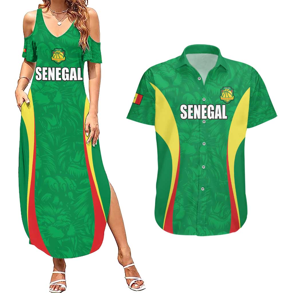 Custom Senegal Basketball Couples Matching Summer Maxi Dress and Hawaiian Shirt Go Champions Lions - Wonder Print Shop