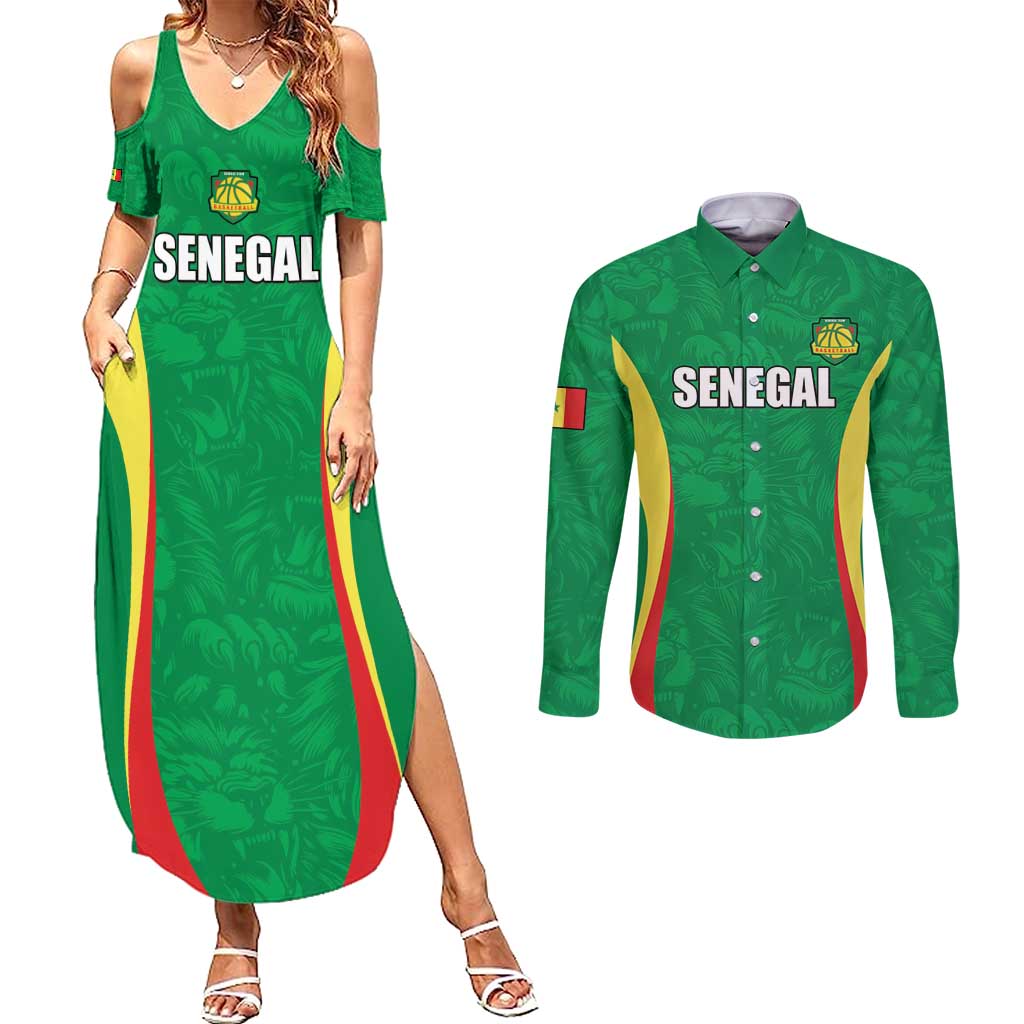 Custom Senegal Basketball Couples Matching Summer Maxi Dress and Long Sleeve Button Shirt Go Champions Lions - Wonder Print Shop