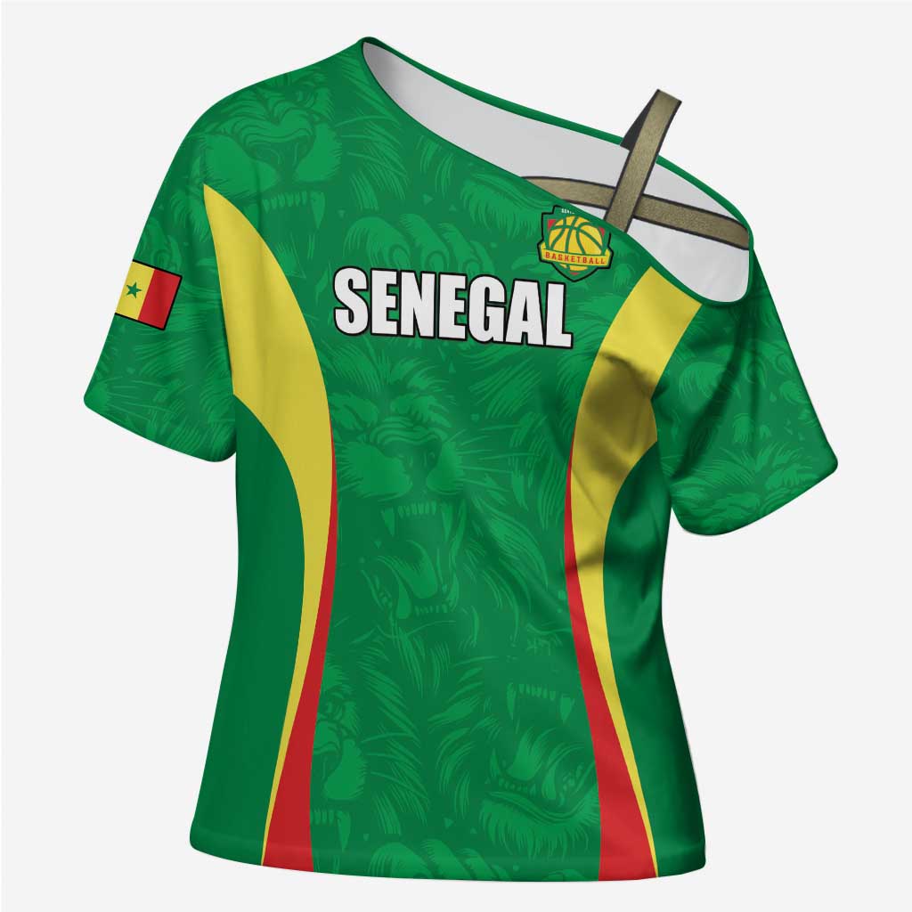 Custom Senegal Basketball Cross Shoulder Shirt Go Champions Lions - Wonder Print Shop