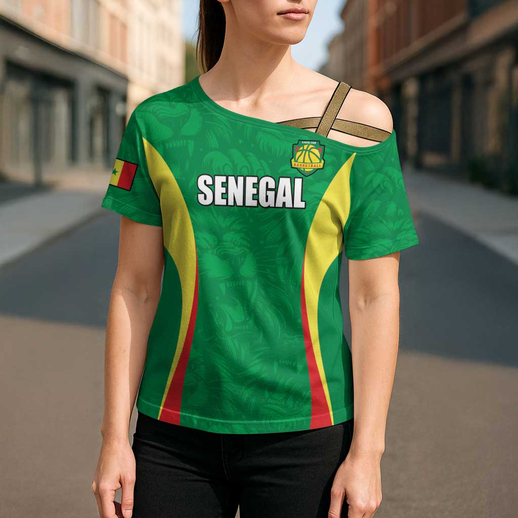 Custom Senegal Basketball Cross Shoulder Shirt Go Champions Lions - Wonder Print Shop