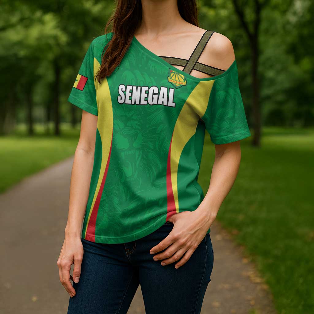 Custom Senegal Basketball Cross Shoulder Shirt Go Champions Lions - Wonder Print Shop