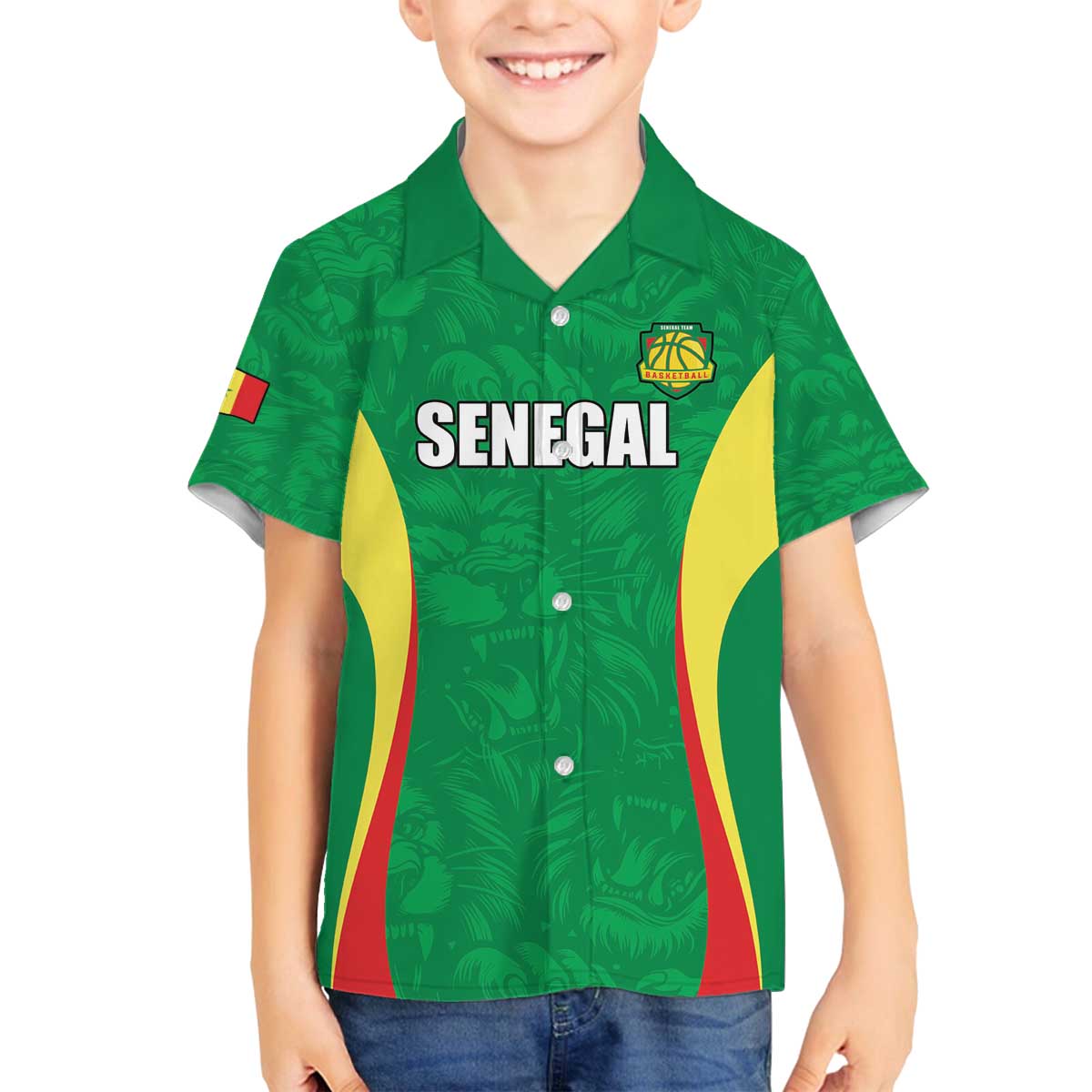 Custom Senegal Basketball Family Matching Off The Shoulder Long Sleeve Dress and Hawaiian Shirt Go Champions Lions - Wonder Print Shop