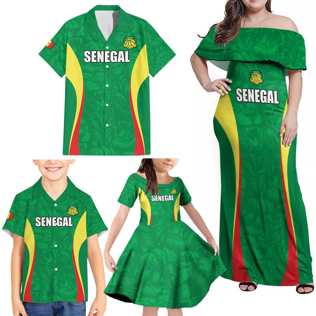 Custom Senegal Basketball Family Matching Off Shoulder Maxi Dress and Hawaiian Shirt Go Champions Lions - Wonder Print Shop