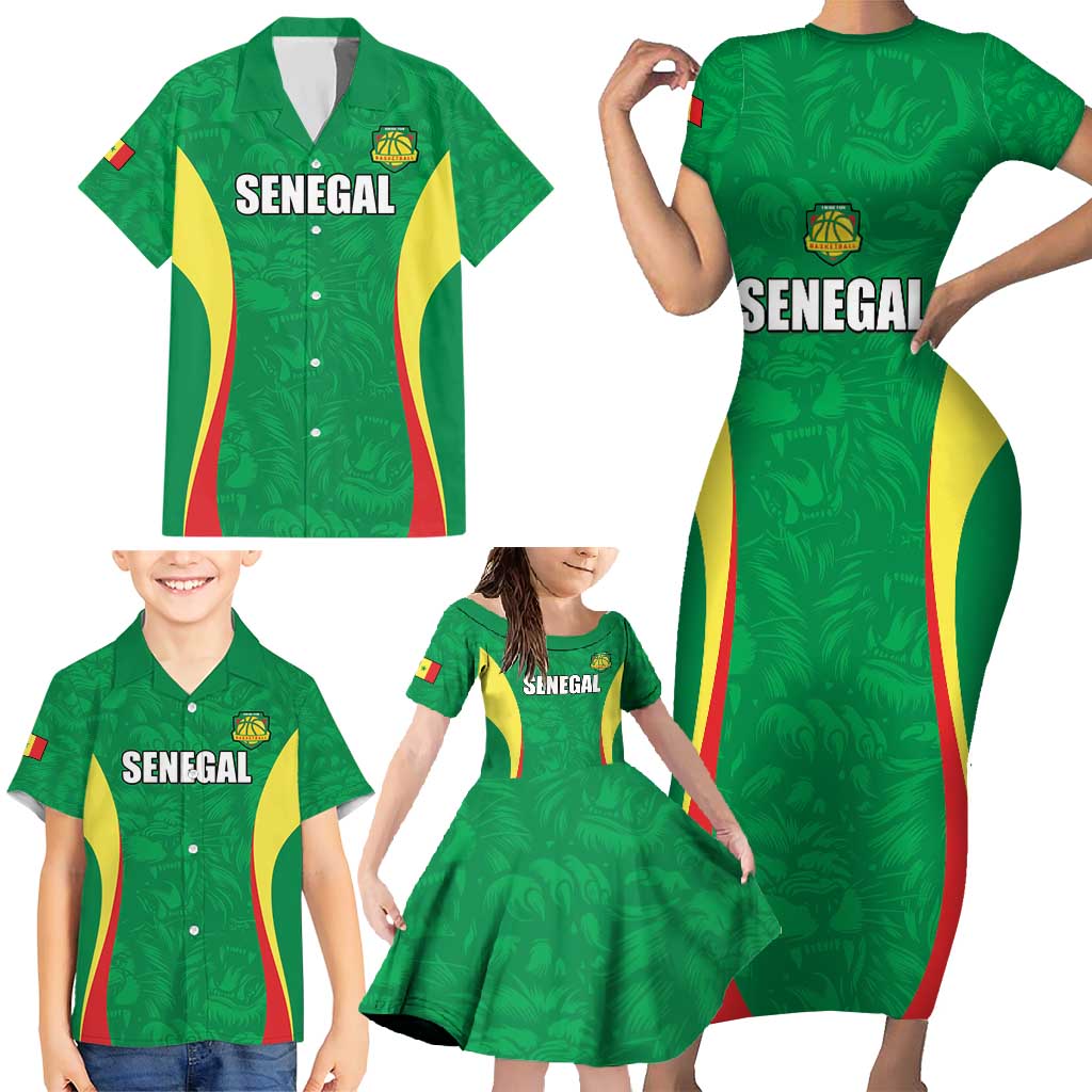 Custom Senegal Basketball Family Matching Short Sleeve Bodycon Dress and Hawaiian Shirt Go Champions Lions - Wonder Print Shop