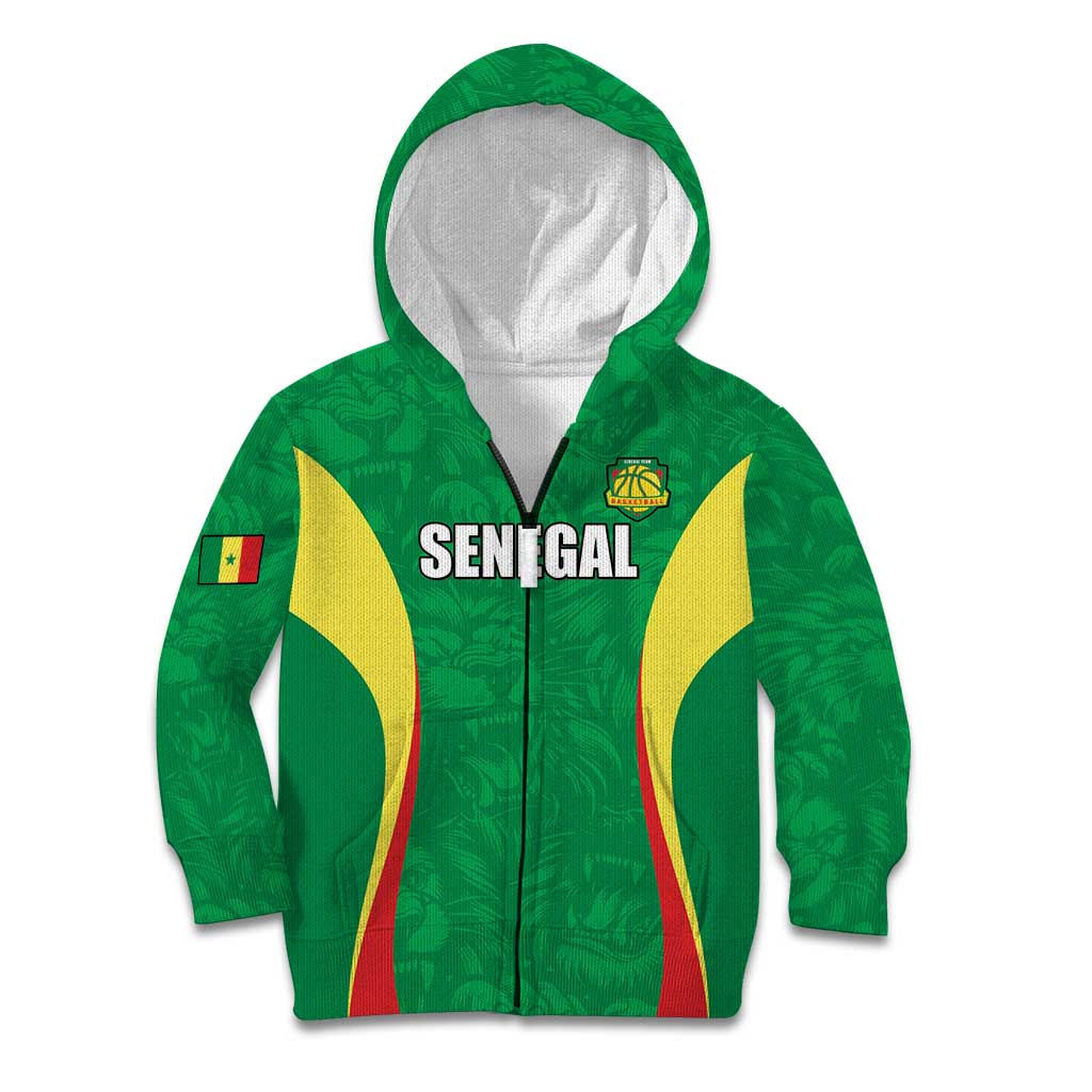 Custom Senegal Basketball Kid Hoodie Go Champions Lions - Wonder Print Shop