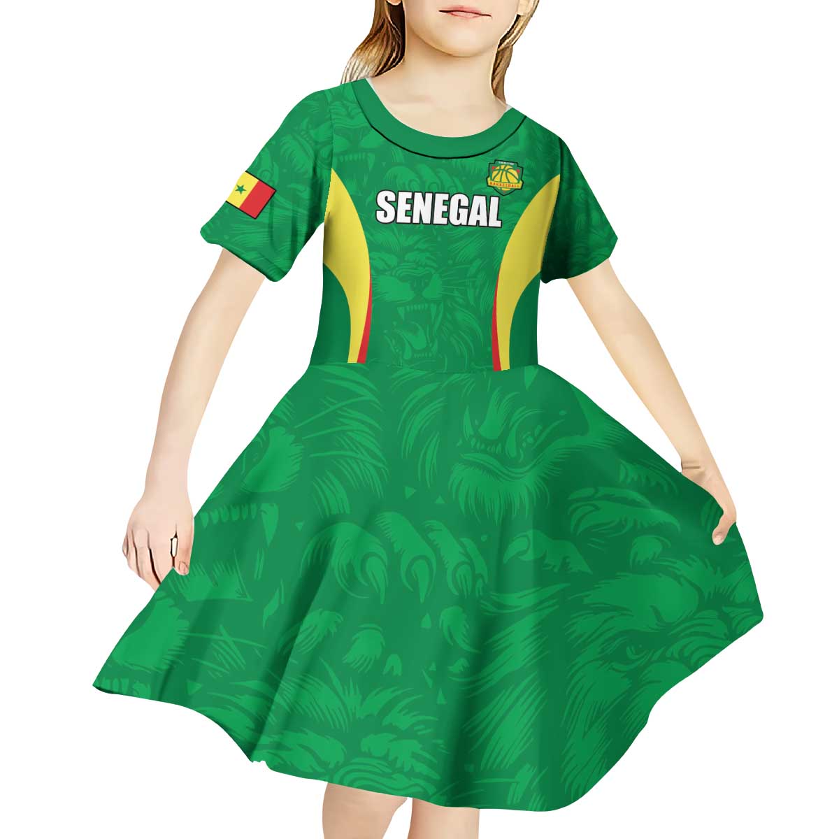 Custom Senegal Basketball Kid Short Sleeve Dress Go Champions Lions - Wonder Print Shop