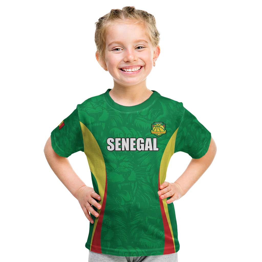 Custom Senegal Basketball Kid T Shirt Go Champions Lions - Wonder Print Shop