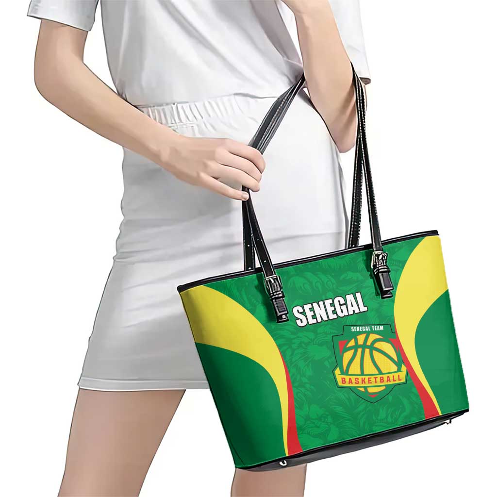 Custom Senegal Basketball Leather Tote Bag Go Champions Lions - Wonder Print Shop