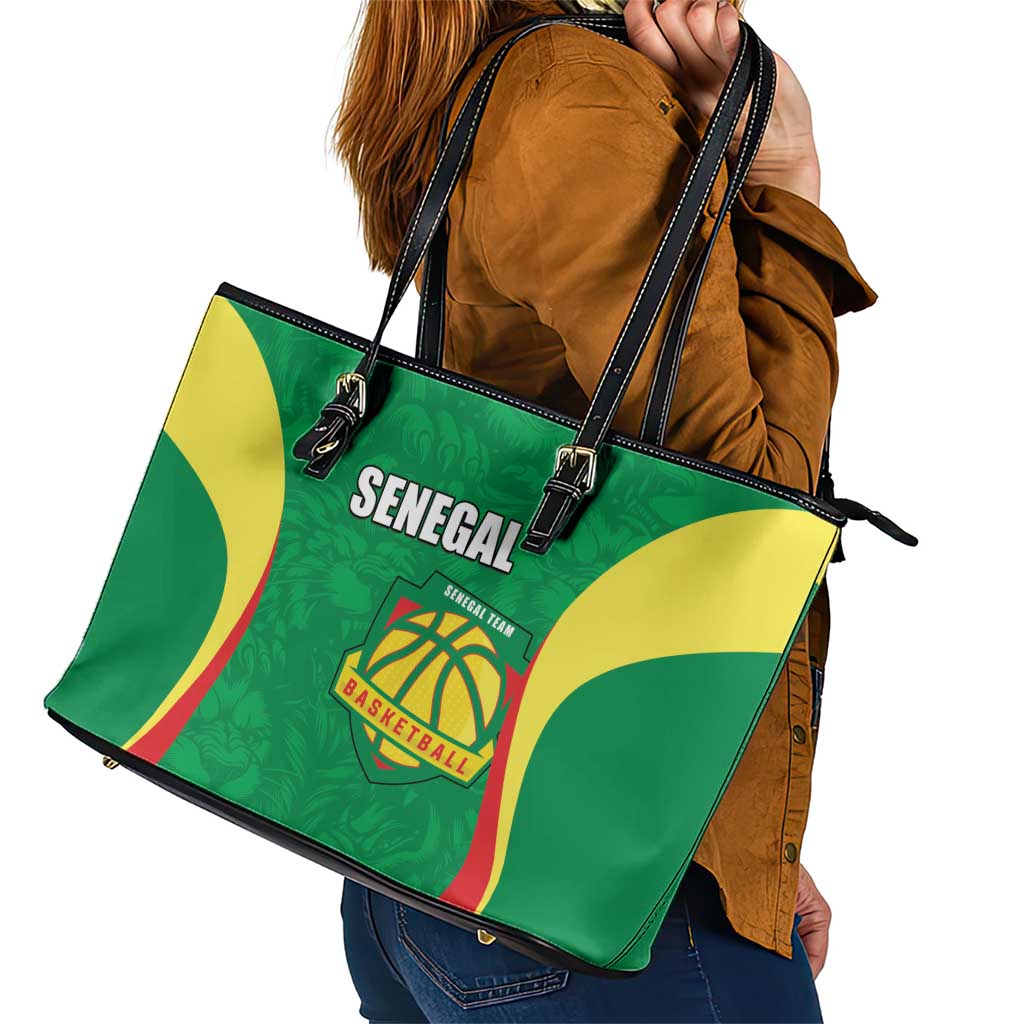 Custom Senegal Basketball Leather Tote Bag Go Champions Lions - Wonder Print Shop