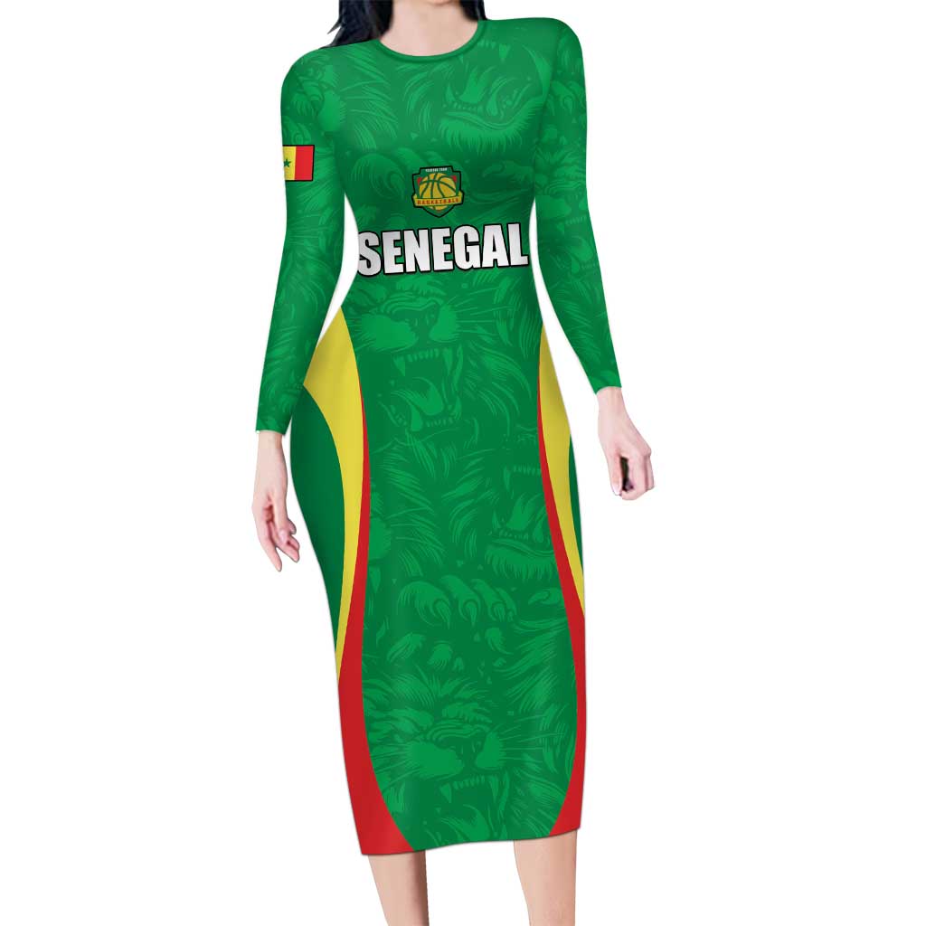 Custom Senegal Basketball Long Sleeve Bodycon Dress Go Champions Lions - Wonder Print Shop