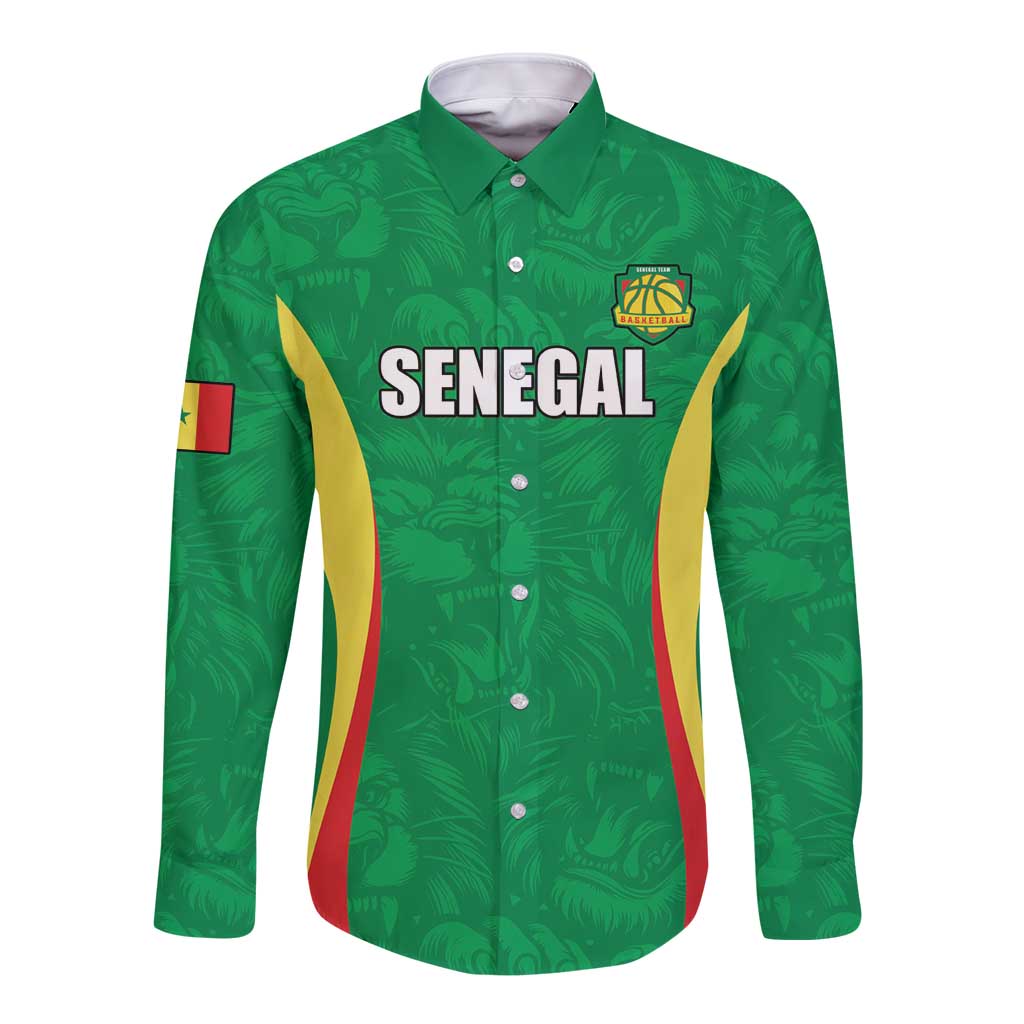 Custom Senegal Basketball Long Sleeve Button Shirt Go Champions Lions - Wonder Print Shop