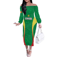 Custom Senegal Basketball Off The Shoulder Long Sleeve Dress Go Champions Lions - Wonder Print Shop