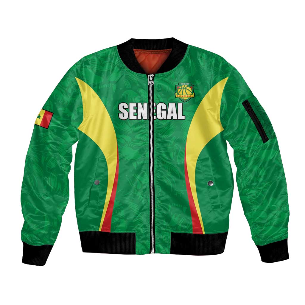 Custom Senegal Basketball Sleeve Zip Bomber Jacket Go Champions Lions - Wonder Print Shop