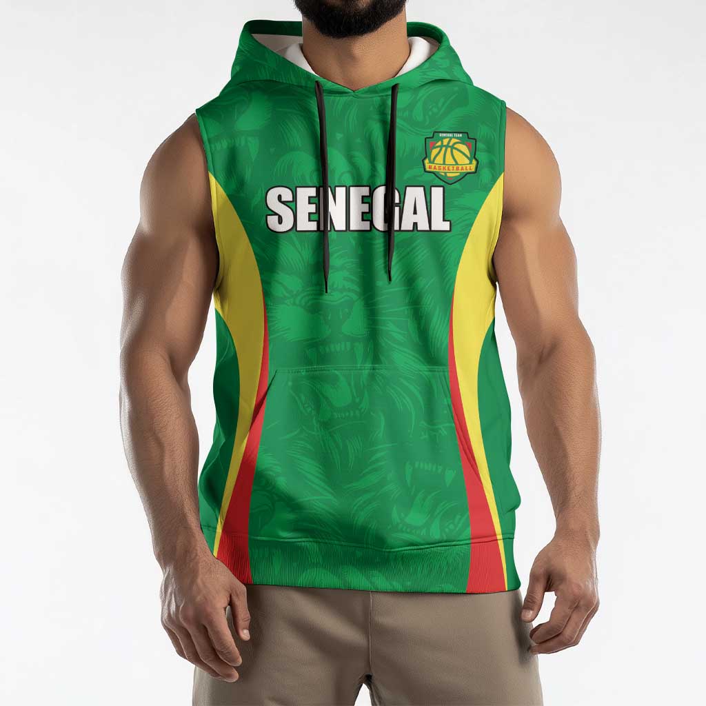 Custom Senegal Basketball Sleeveless Hoodie Go Champions Lions - Wonder Print Shop