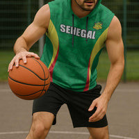 Custom Senegal Basketball Sleeveless Hoodie Go Champions Lions - Wonder Print Shop