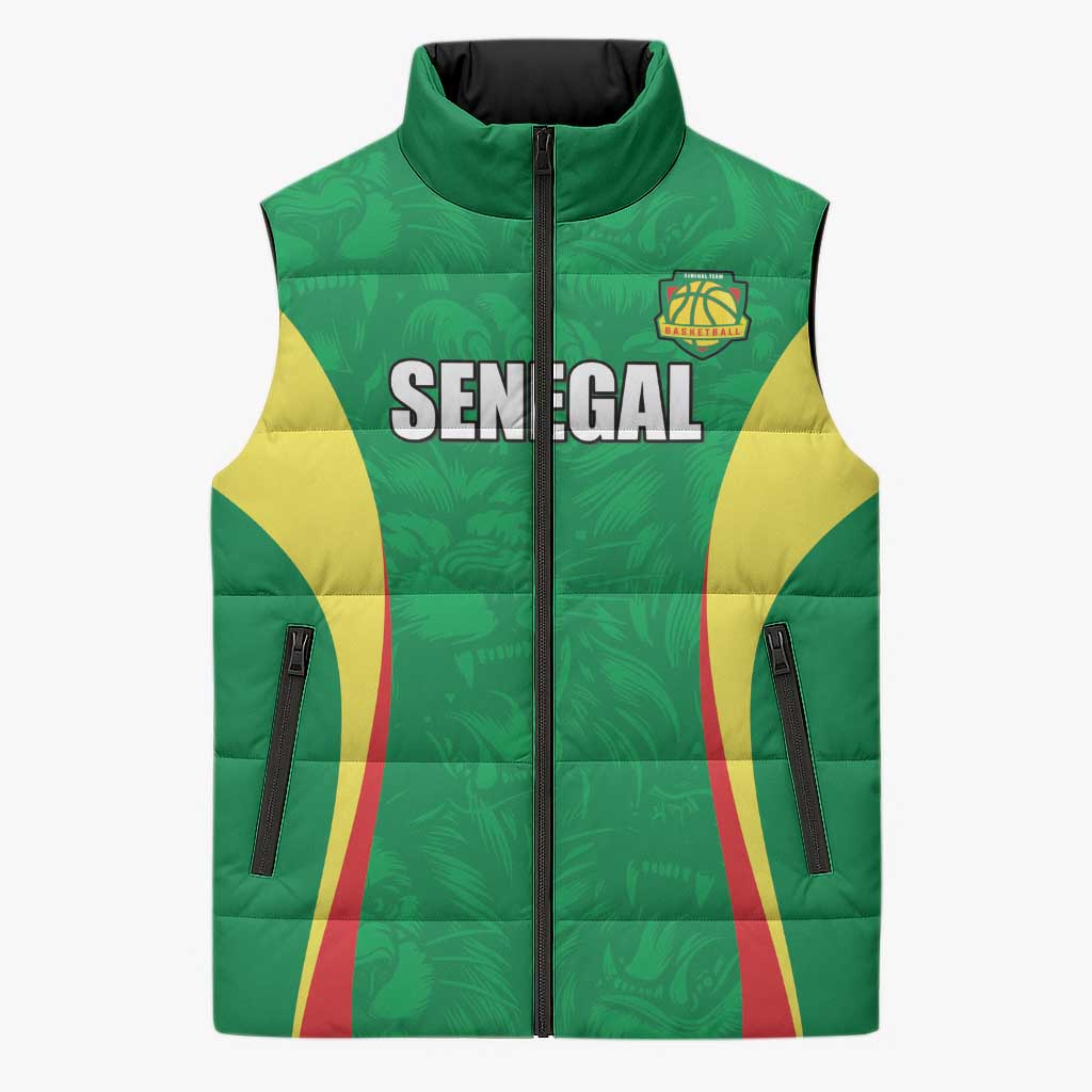 Custom Senegal Basketball Sleeveless Puffer Jacket Go Champions Lions - Wonder Print Shop
