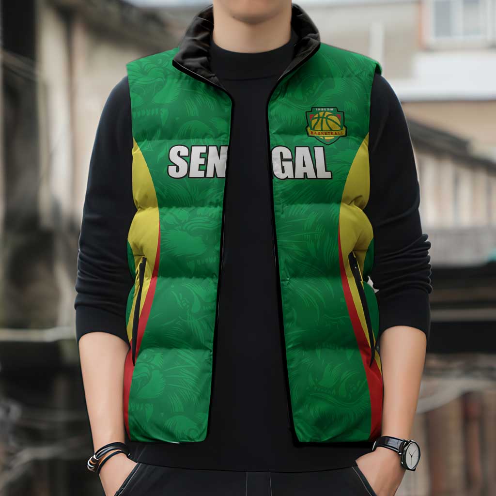 Custom Senegal Basketball Sleeveless Puffer Jacket Go Champions Lions - Wonder Print Shop