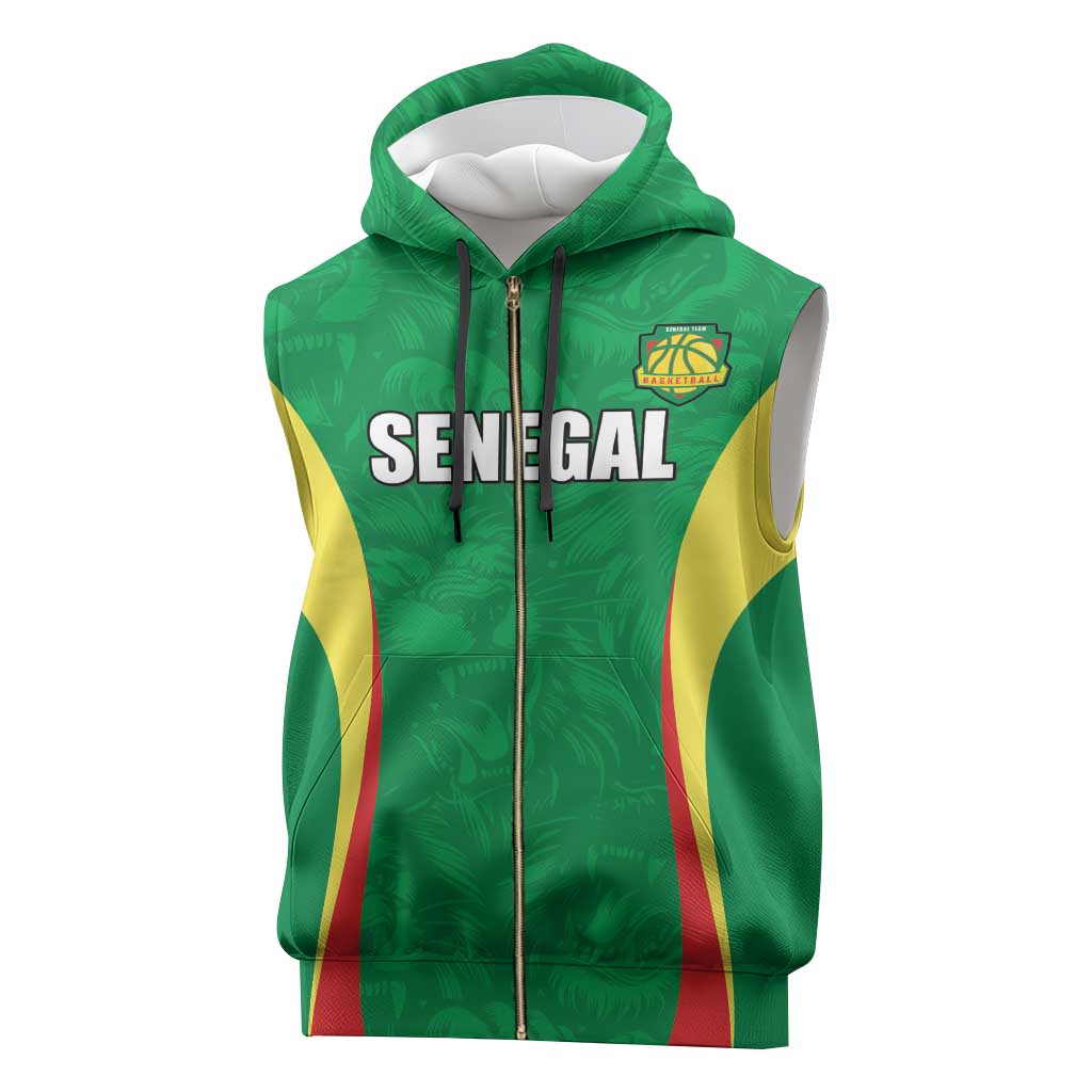 Custom Senegal Basketball Sleeveless Zip Hoodie Go Champions Lions - Wonder Print Shop
