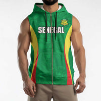 Custom Senegal Basketball Sleeveless Zip Hoodie Go Champions Lions - Wonder Print Shop