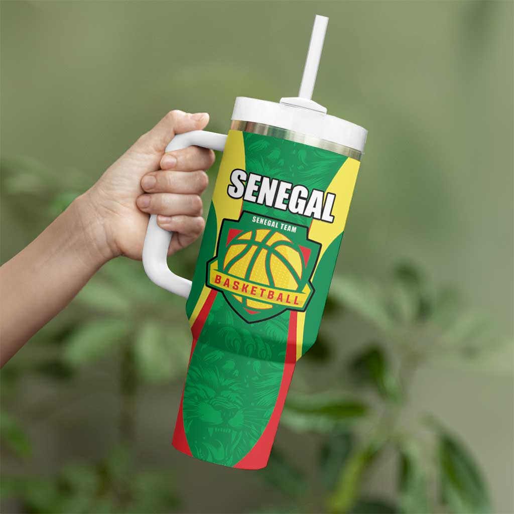 Custom Senegal Basketball Tumbler With Handle Go Champions Lions - Wonder Print Shop