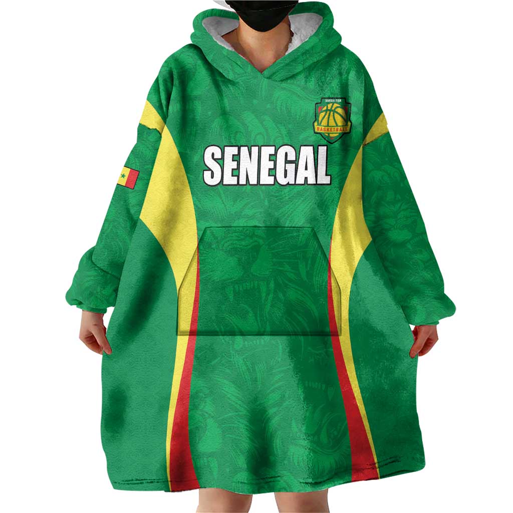 Custom Senegal Basketball Wearable Blanket Hoodie Go Champions Lions - Wonder Print Shop