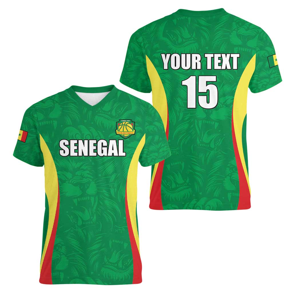 Custom Senegal Basketball Women V-Neck T-Shirt Go Champions Lions - Wonder Print Shop