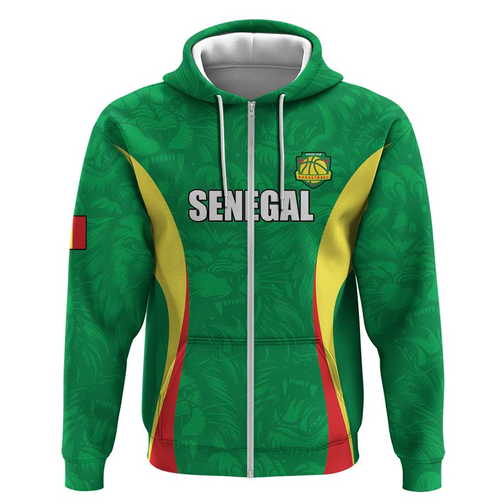 Custom Senegal Basketball Zip Hoodie Go Champions Lions - Wonder Print Shop