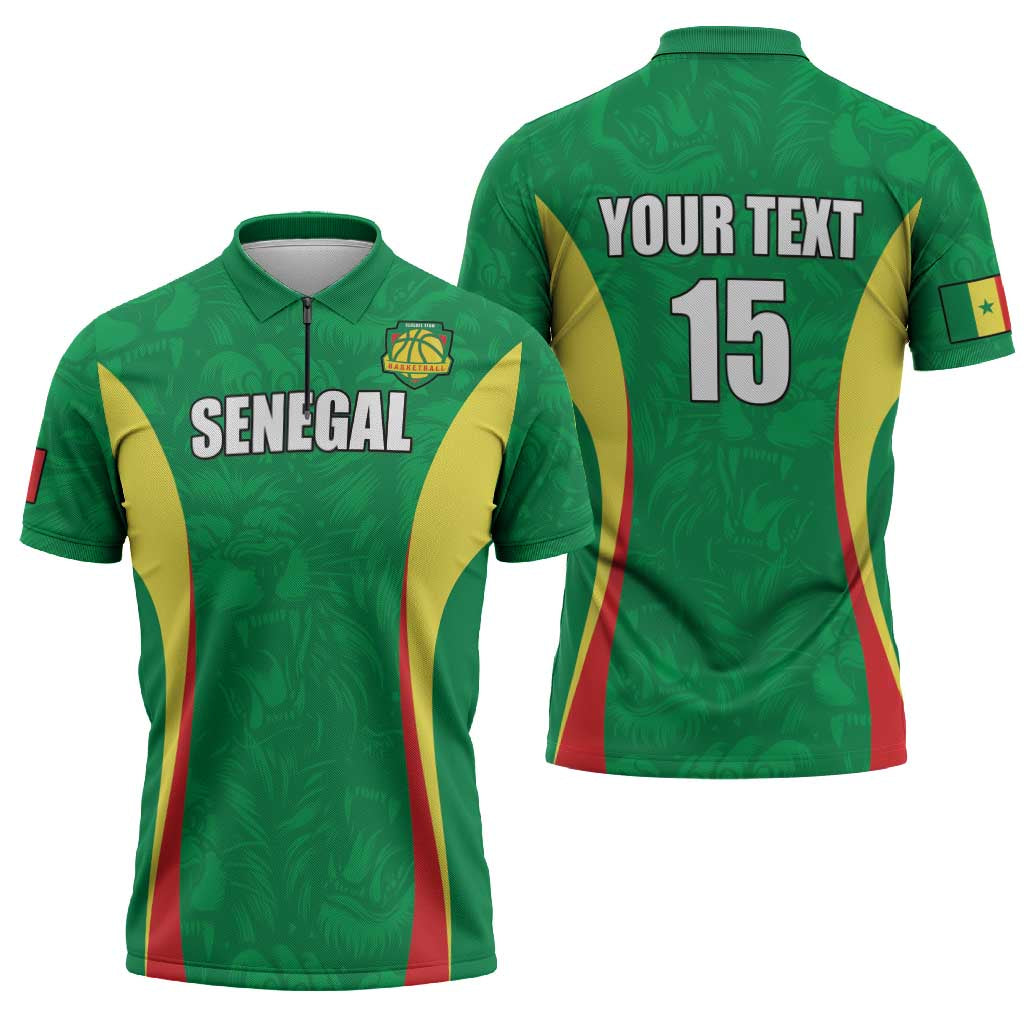 Custom Senegal Basketball Zipper Polo Shirt Go Champions Lions - Wonder Print Shop