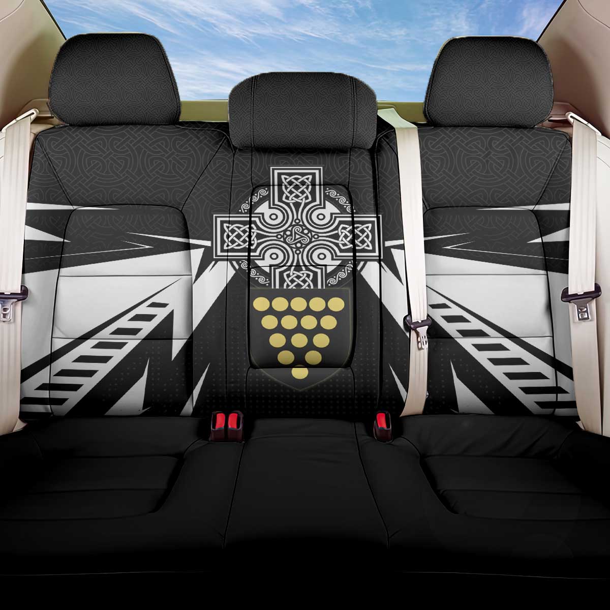 Cornwall Celtic Cross Back Car Seat Cover Coat Of Arms With Celtic Pattern - Wonder Print Shop