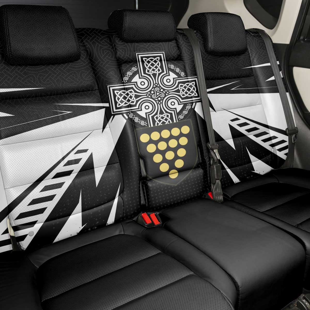 Cornwall Celtic Cross Back Car Seat Cover Coat Of Arms With Celtic Pattern - Wonder Print Shop