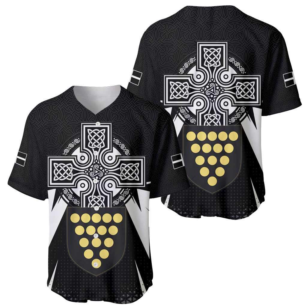Cornwall Celtic Cross Baseball Jersey Coat Of Arms With Celtic Pattern - Wonder Print Shop