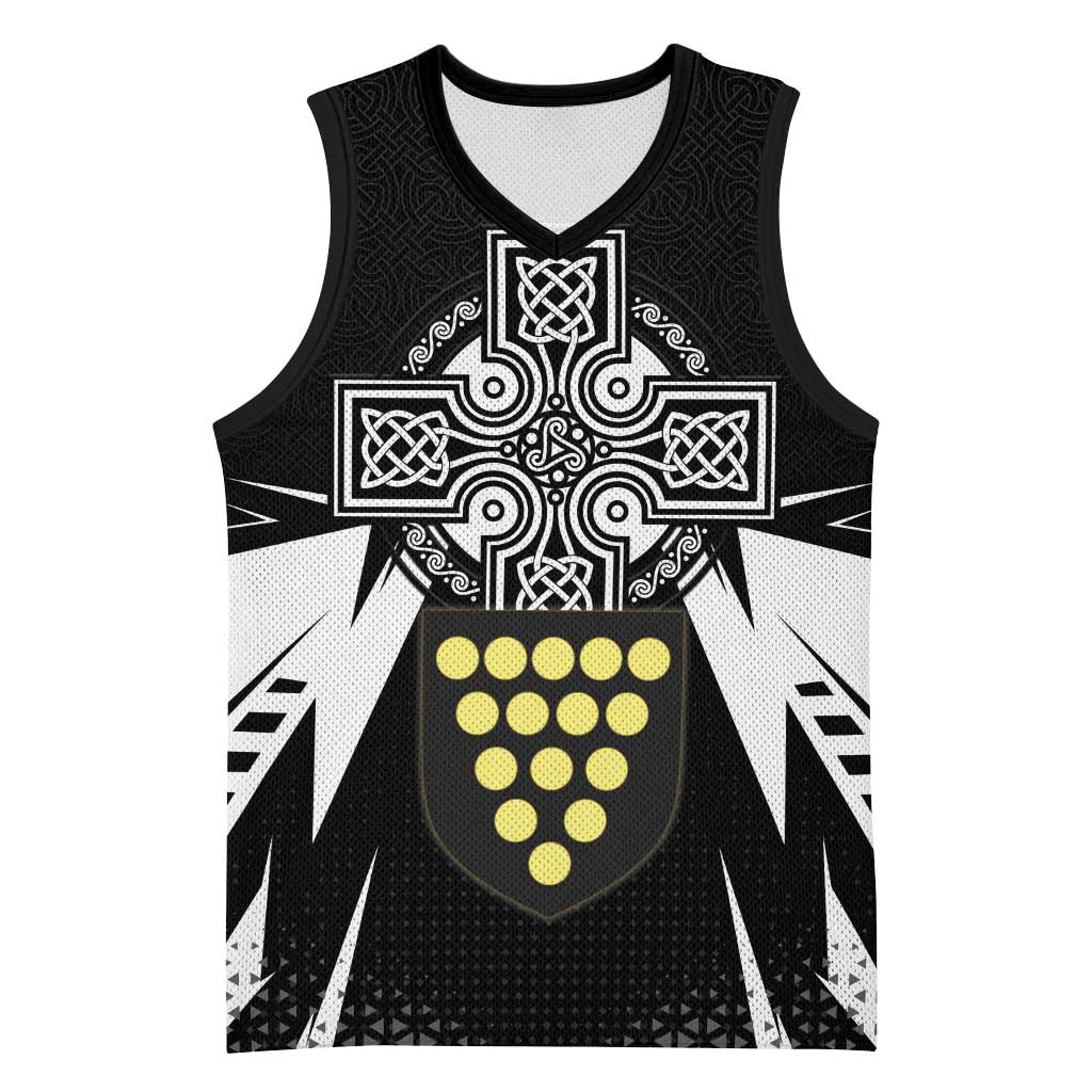 Cornwall Celtic Cross Basketball Jersey Coat Of Arms With Celtic Pattern - Wonder Print Shop