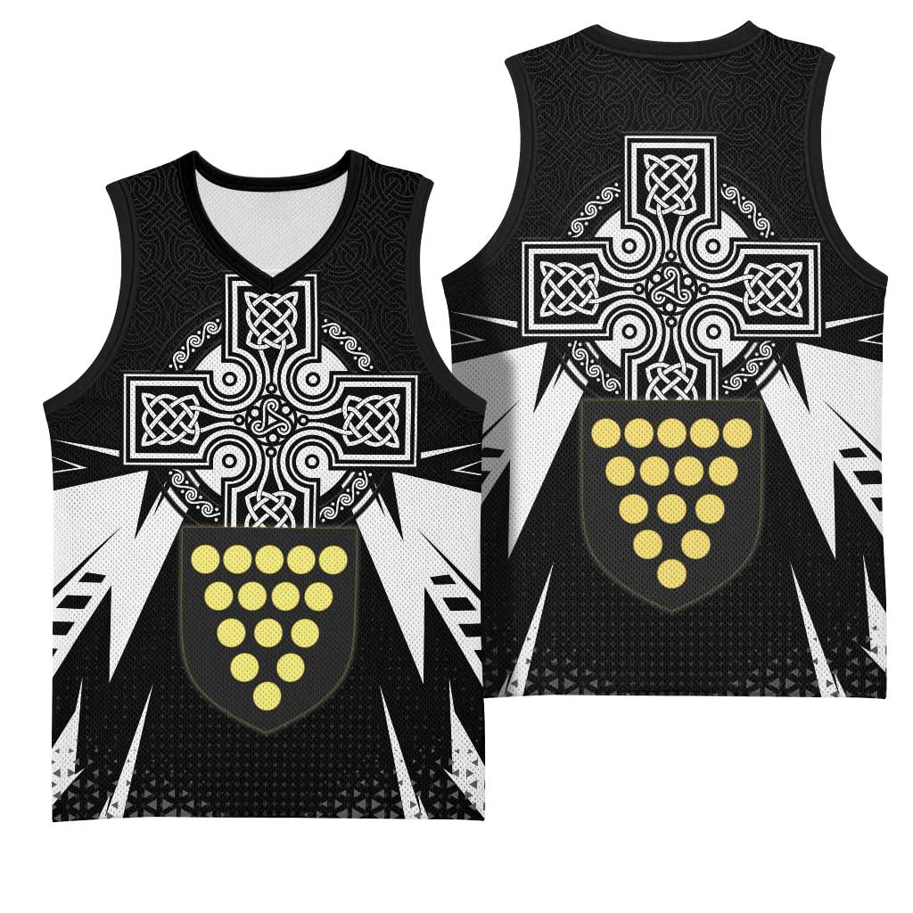 Cornwall Celtic Cross Basketball Jersey Coat Of Arms With Celtic Pattern - Wonder Print Shop