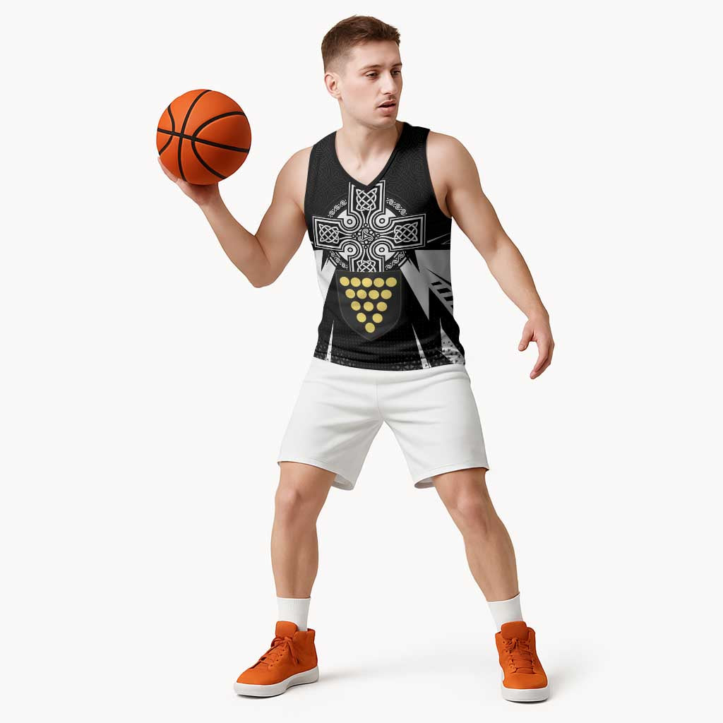Cornwall Celtic Cross Basketball Jersey Coat Of Arms With Celtic Pattern - Wonder Print Shop