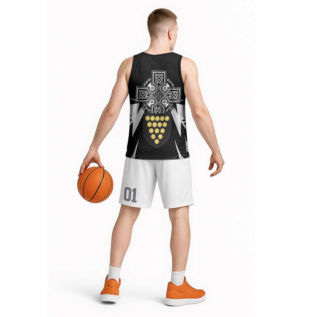 Cornwall Celtic Cross Basketball Jersey Coat Of Arms With Celtic Pattern - Wonder Print Shop