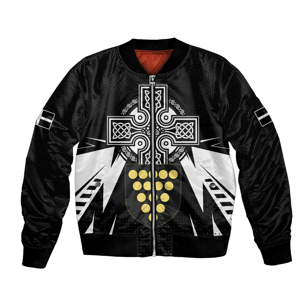 Cornwall Celtic Cross Bomber Jacket Coat Of Arms With Celtic Pattern - Wonder Print Shop