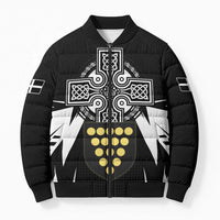 Cornwall Celtic Cross Bomber Puffer Jacket Coat Of Arms With Celtic Pattern - Wonder Print Shop