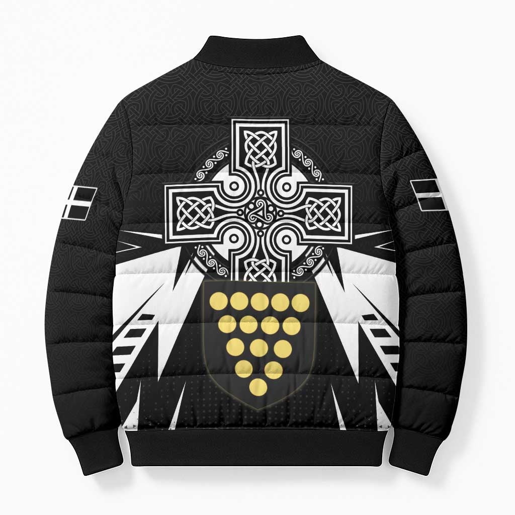 Cornwall Celtic Cross Bomber Puffer Jacket Coat Of Arms With Celtic Pattern - Wonder Print Shop