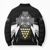 Cornwall Celtic Cross Bomber Puffer Jacket Coat Of Arms With Celtic Pattern - Wonder Print Shop
