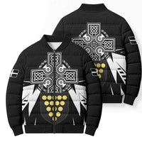 Cornwall Celtic Cross Bomber Puffer Jacket Coat Of Arms With Celtic Pattern - Wonder Print Shop