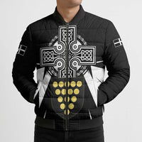 Cornwall Celtic Cross Bomber Puffer Jacket Coat Of Arms With Celtic Pattern - Wonder Print Shop