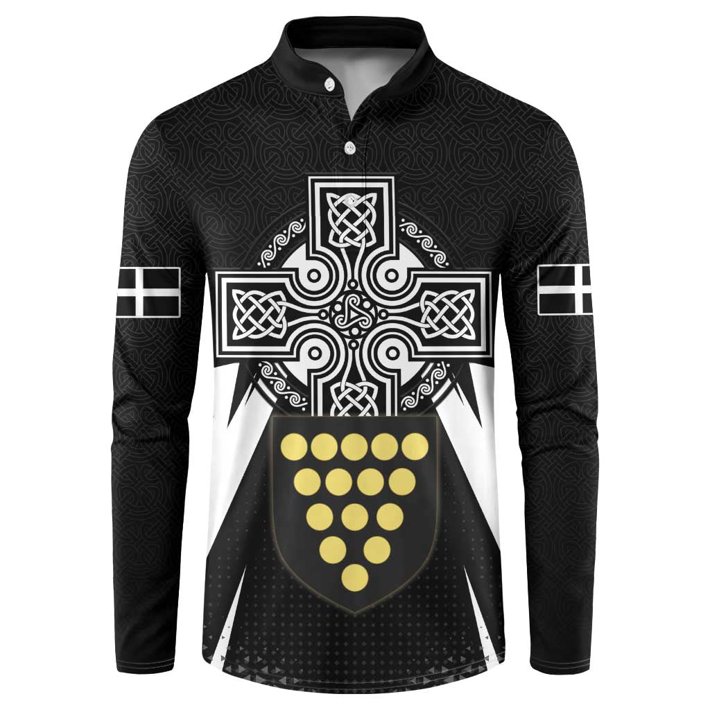 Cornwall Celtic Cross Button Sweatshirt Coat Of Arms With Celtic Pattern - Wonder Print Shop